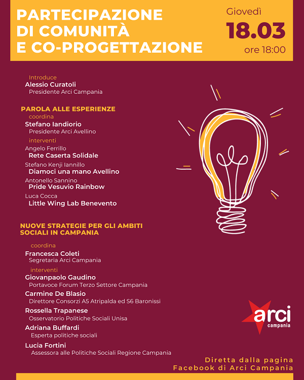 Partecipazione di Comunità e Co-Progettazione, confronto on line tra associazioni arci e istituzioni